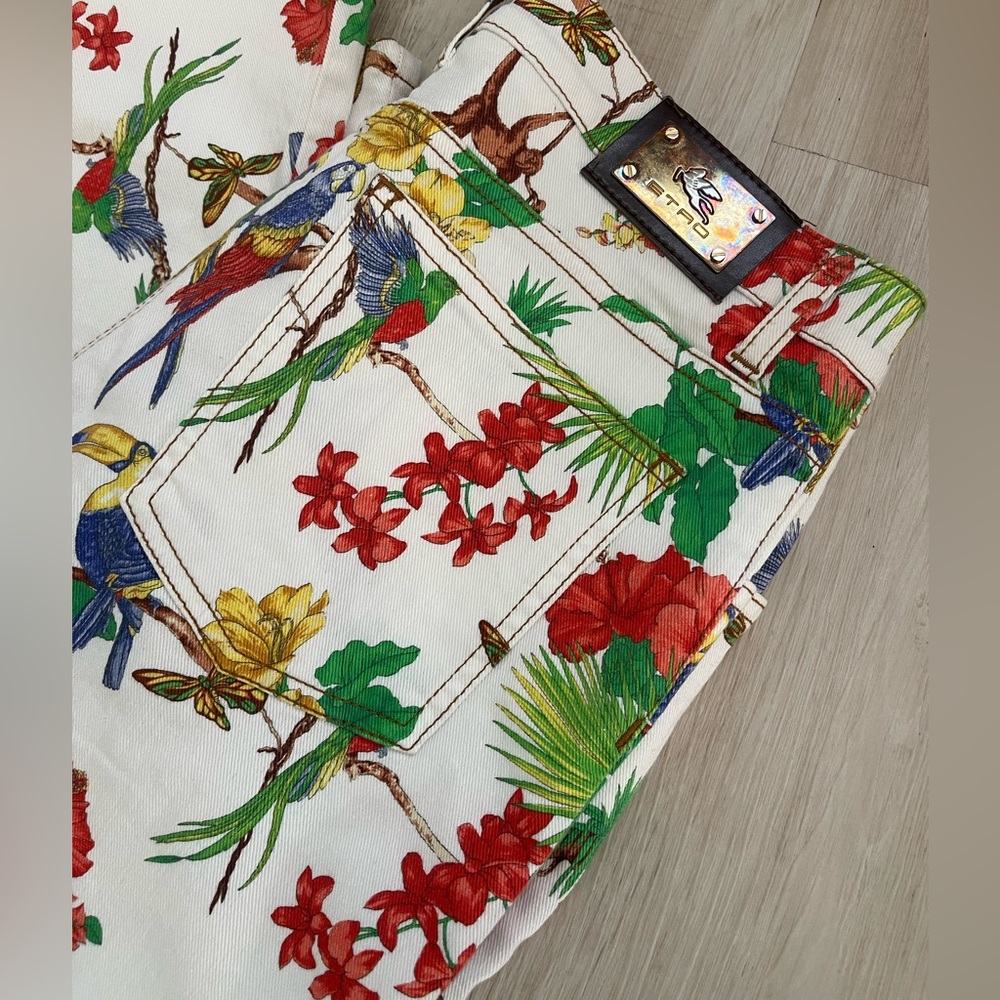 Etro White Forest Printed Denim Skinny Jeans 28 - Picture 11 of 12
